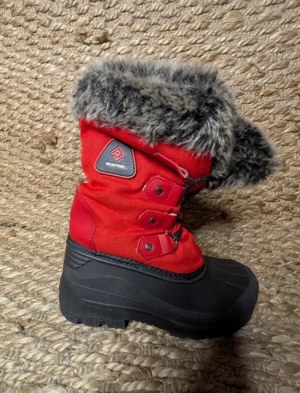 Dream Pairs Girls Sz 1 Red Black Faux FurTrim Thinsulate Waterproof Winter Boots